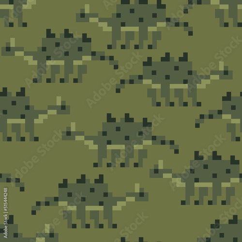Seamless camouflage pattern with dinosaur. Vector illustration