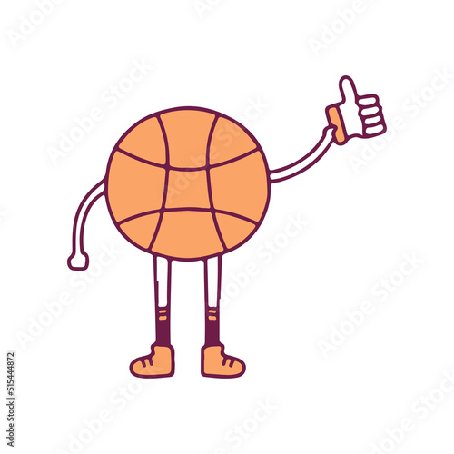 Cool basketball mascot holding like button, illustration for t-shirt, sticker, or apparel merchandise. With doodle, retro, and cartoon style.