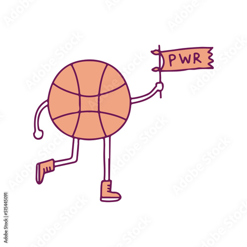 Cool basketball mascot holding flag, illustration for t-shirt, sticker, or apparel merchandise. With doodle, retro, and cartoon style.