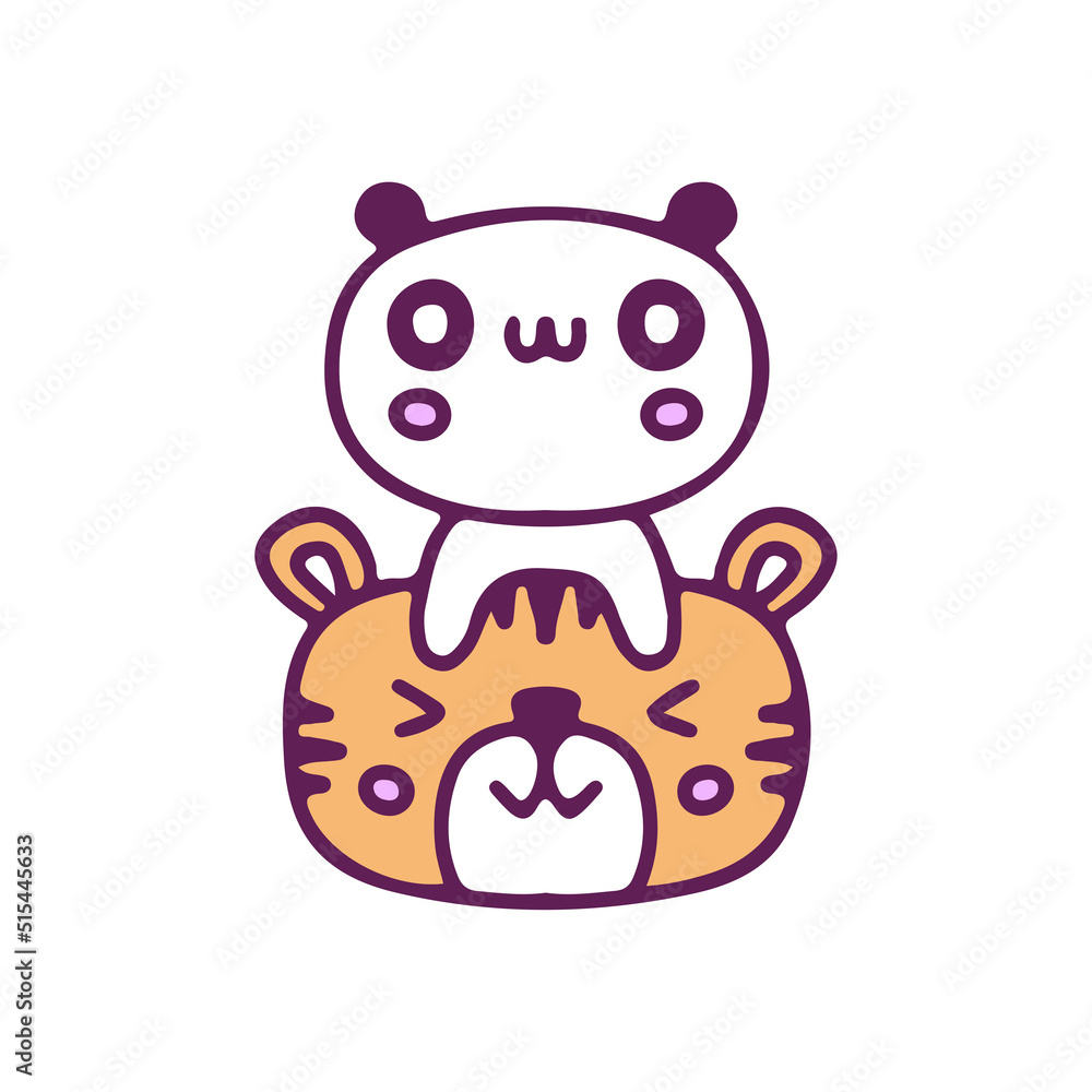 Cute panda bear and tiger mascot, illustration for t-shirt, sticker, or apparel merchandise. With doodle, retro, and cartoon style. Cute panda bear and tiger mascot, illustration for t-shirt, sticker, or apparel merchandise. With doodle, retro, and cartoon style.