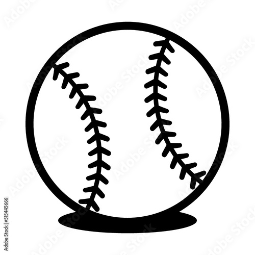 Vector of baseball ball with black bold outlines and shadow for logo or icon