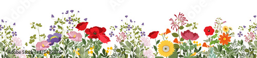 colorful flower garden watercolor seamless border