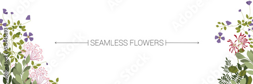 colorful green flower garden watercolor seamless border