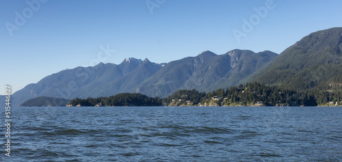 Horseshoe Bay in West Vancouver, British Columbia, Canada. Mountain Landscape in Howe Sound on Pacific Ocean on West Coast. Nature Background.