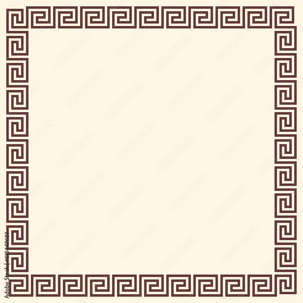 Greek key border, square frame. Decorative ancient meander, greece ornament with repeated geometric motif. Easy to make rectangle frame.