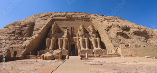 Photos The main view of an Entrance to the Great Temple at Abu Simbel with Ancient Colo