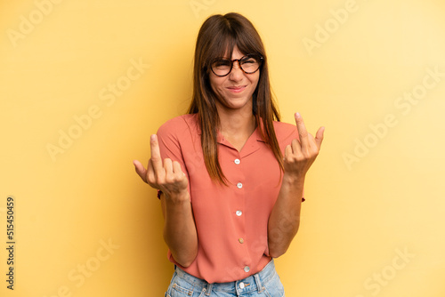 Canvas Print hispanic pretty woman feeling provocative, aggressive and obscene, flipping the