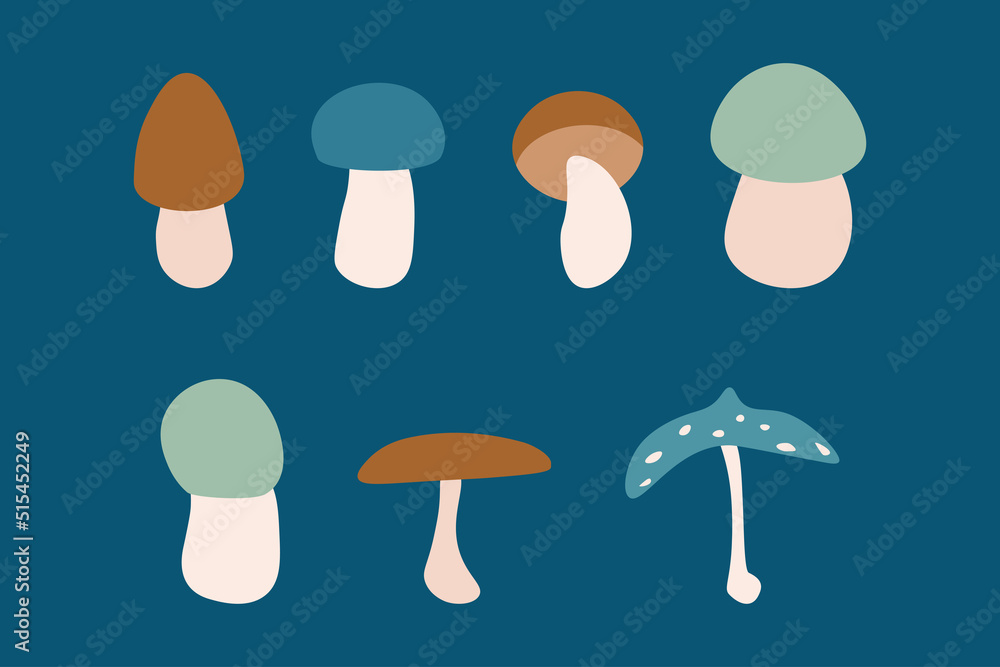 simple vector illustration with cartoon mushrooms simple vector illustration with cartoon mushrooms