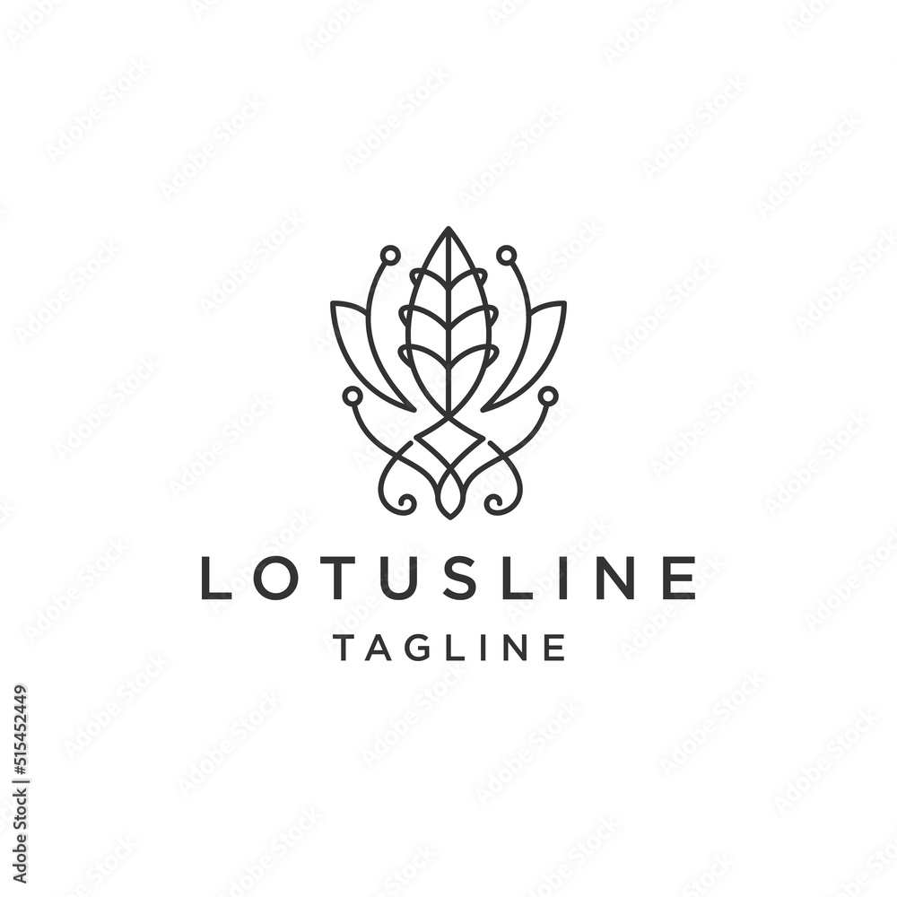 Leaf lotus line logo icon design template flat vector