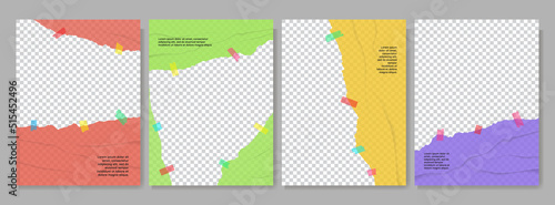 Vector illustration. Torn paper with color note stickers. Colorful gradient banner collection. Design for brochure, book cover, magazine, poster, gift or business card, banner. Rumpled plastic wrap