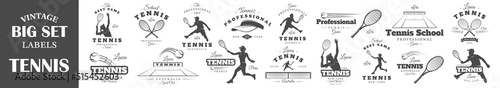 Set of vintage tennis labels. Posters, stamps, banners and design elements. Vector illustration