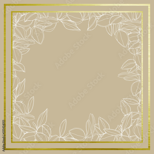 botanical minimalism line art leaves vector frame with golden borders 