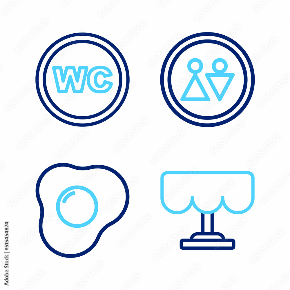 Fototapeta premium Set line Wooden table, Scrambled eggs, Toilet and icon. Vector