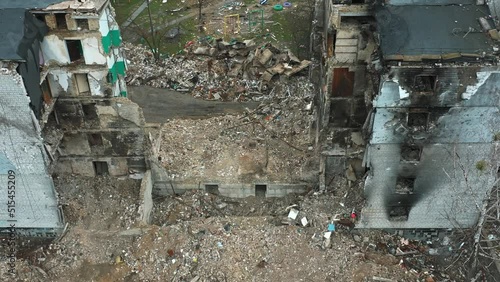 The city destroyed by Russian troops filmed from a drone