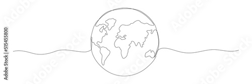 Earth globe continuous line art drawing. World map contour drawn symbol. Vector illustration isolated on white. © Віталій Баріда