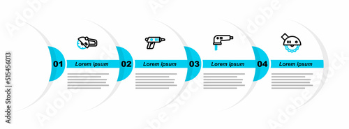 Set line Electric circular saw, jigsaw, cordless screwdriver and Angle grinder icon. Vector