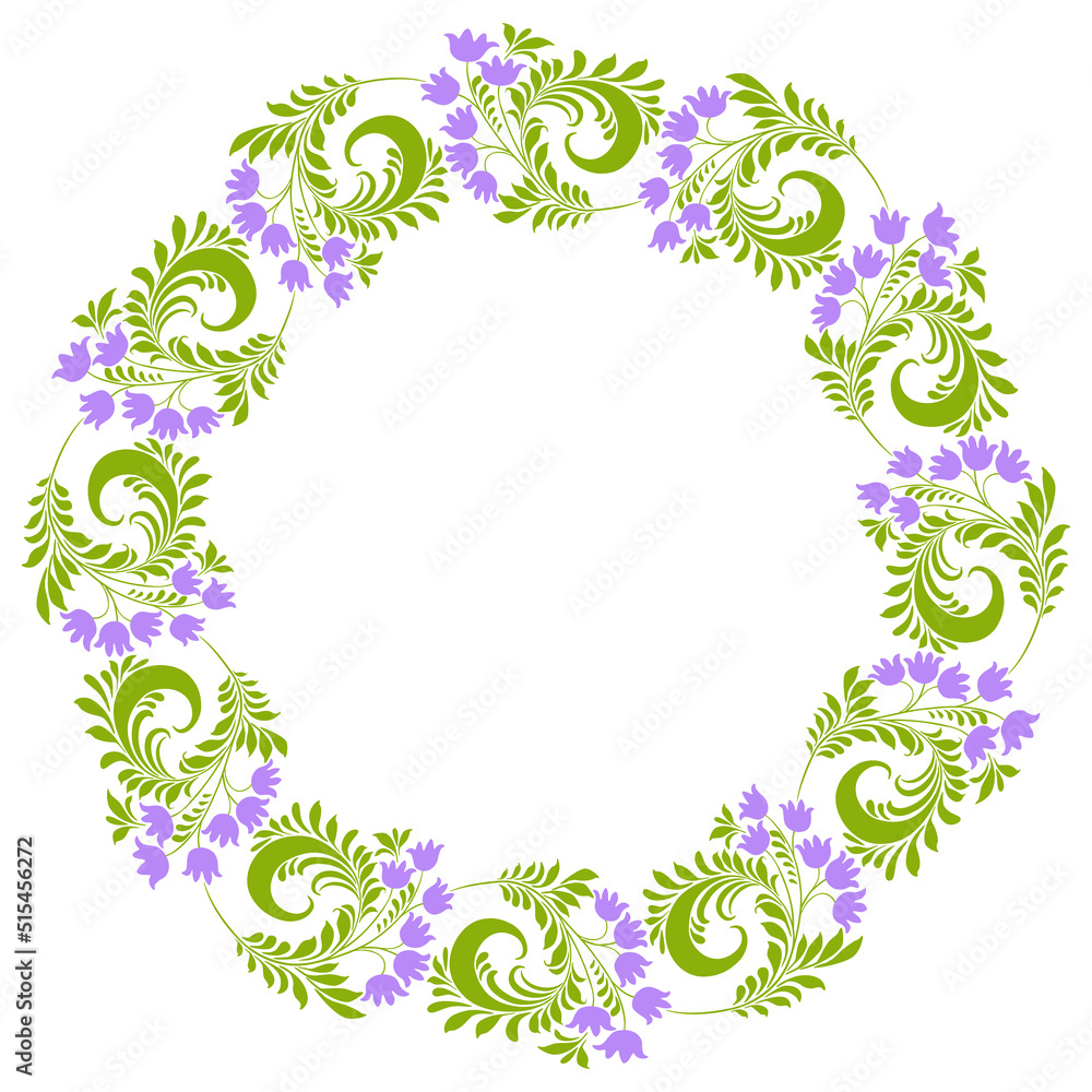 Decorative floral wreath from silhouettes delicate lilies of the valley