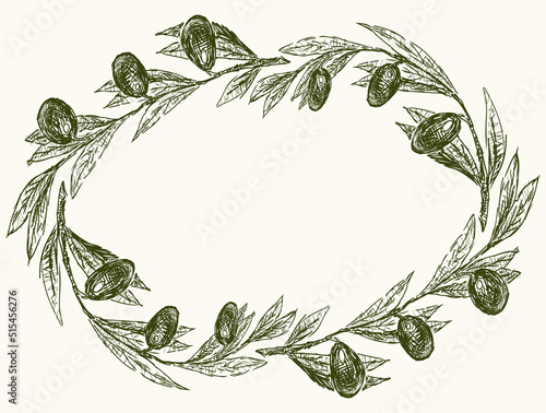 Oval border from olive branches  sketches