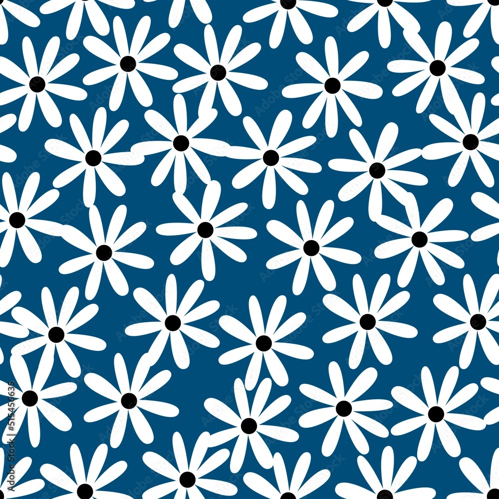 Vector seamless pattern with white flowers on blue background Vector seamless pattern with white flowers on blue background