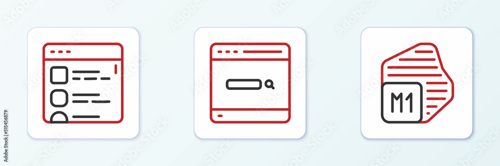 Set line Processor, Browser files and Search engine icon. Vector Set line Processor, Browser files and Search engine icon. Vector