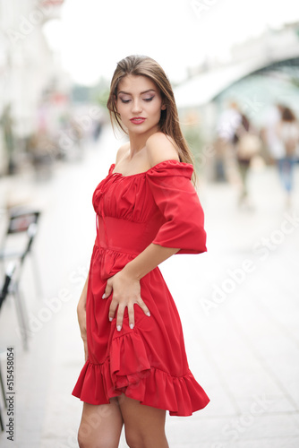 attractive girl in red dress