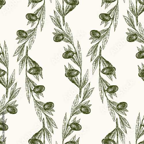 Seamless pattern of olive branches  sketches