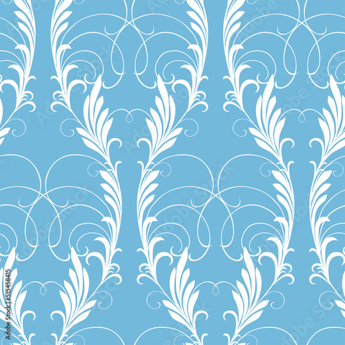 Seamless pattern of silhouettes decorative twigs with leaves and tendrils