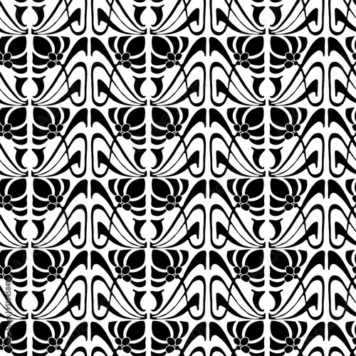Seamless pattern of silhouettes vintage design elements in art nouveau style