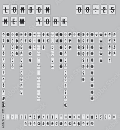 Set of mechanical flip countdown letters (whole latin alphabet) on white background ready to use in your countdown counter, timer, scoreboard, clock design.