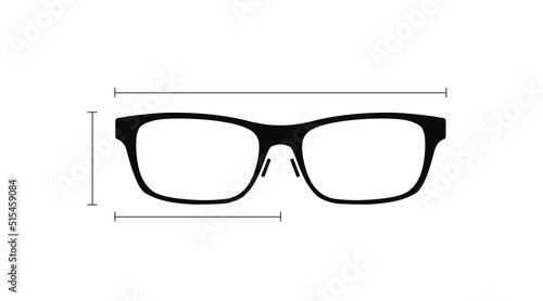 Vector Isolated Illustration of a black Glasses frame with measures on a white background