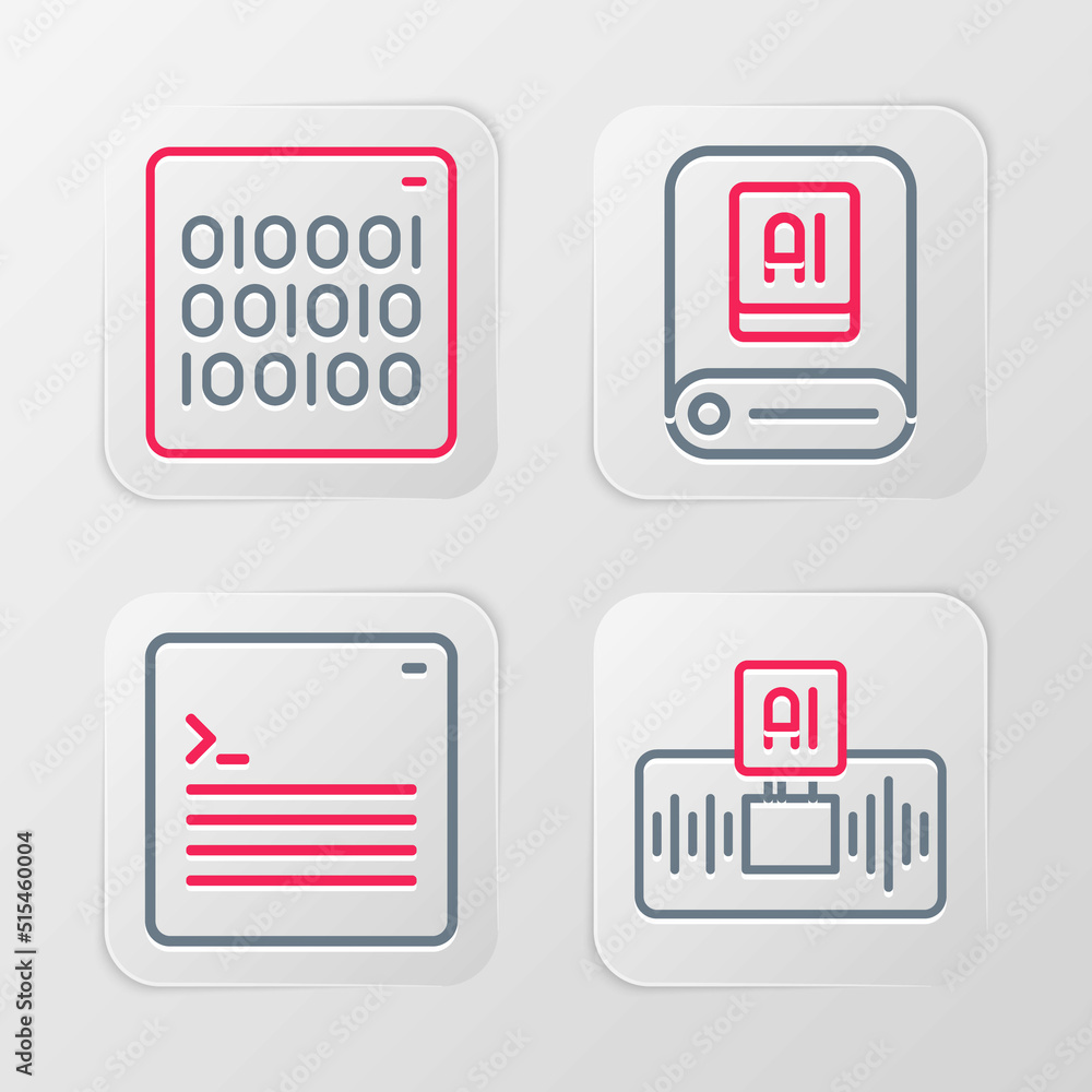 Set line Artificial intelligence AI, Web developer programming code, and Binary icon. Vector Set line Artificial intelligence AI, Web developer programming code, and Binary icon. Vector