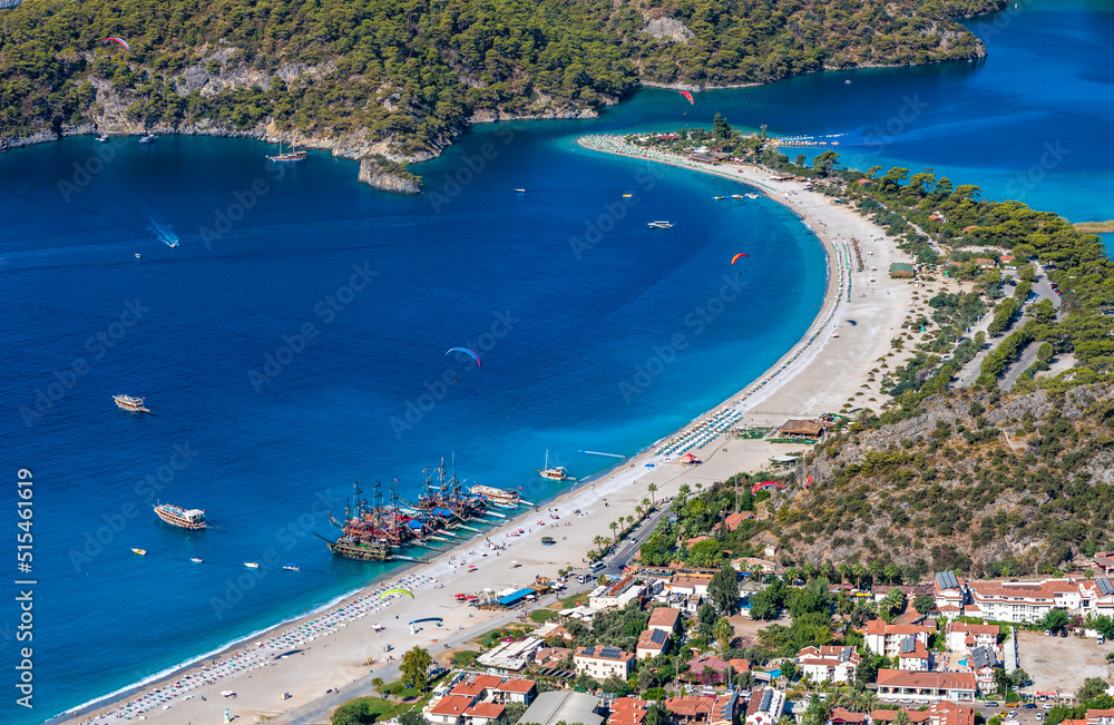 Panoramic view of Oludeniz beach and Blue lagoon, Fethiye, Turkey.