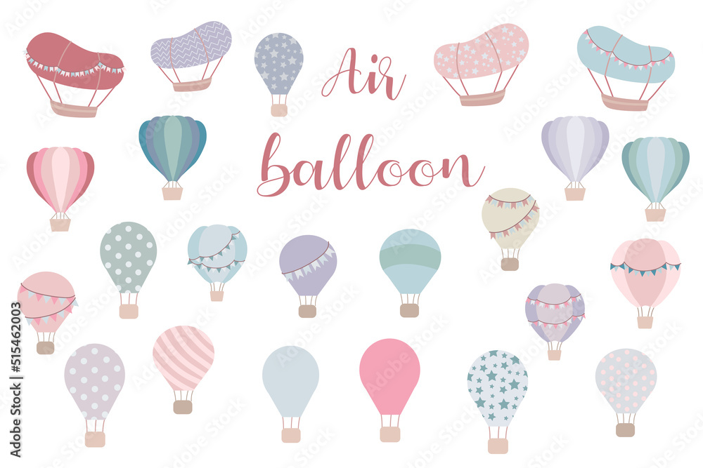 A set of cute balloons in pastel colors. decor element for children's room. Vector illustration isolated on white background A set of cute balloons in pastel colors. decor element for children's room. Vector illustration isolated on white background