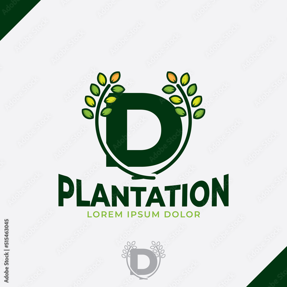 letter D eco green leaf logo, farm logo vector vintage icon, flat farm ...