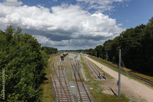 The old railway yard with wagons and trainsets in storage near the village called Onnen, province of Drenthe, the Netherlands