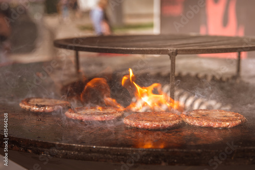 meat cutlets are cooked on an open fire. grill, barbecue