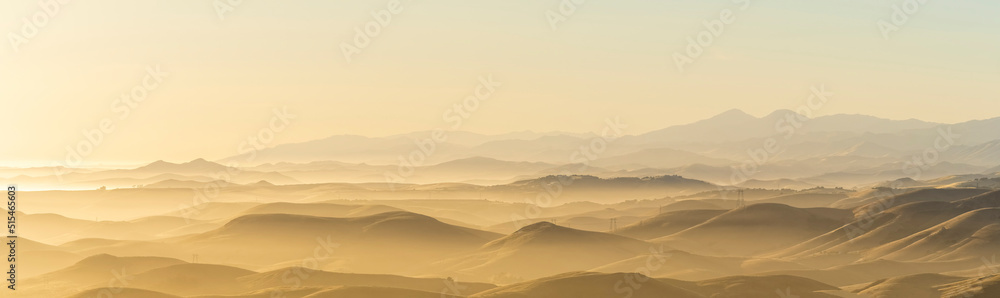 Panorama sunset, sunrise view of Hills, mountains