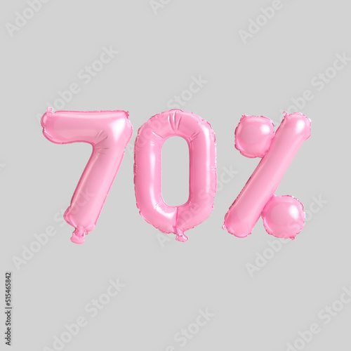 3d illustration of 70 percent pink balloons isolated on background