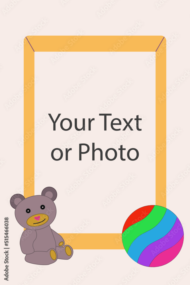 Children's photo frame with a toy bear and a ball.