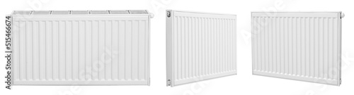 Wallpaper Mural Set with modern panel radiators on white background, banner design. Heating system Torontodigital.ca