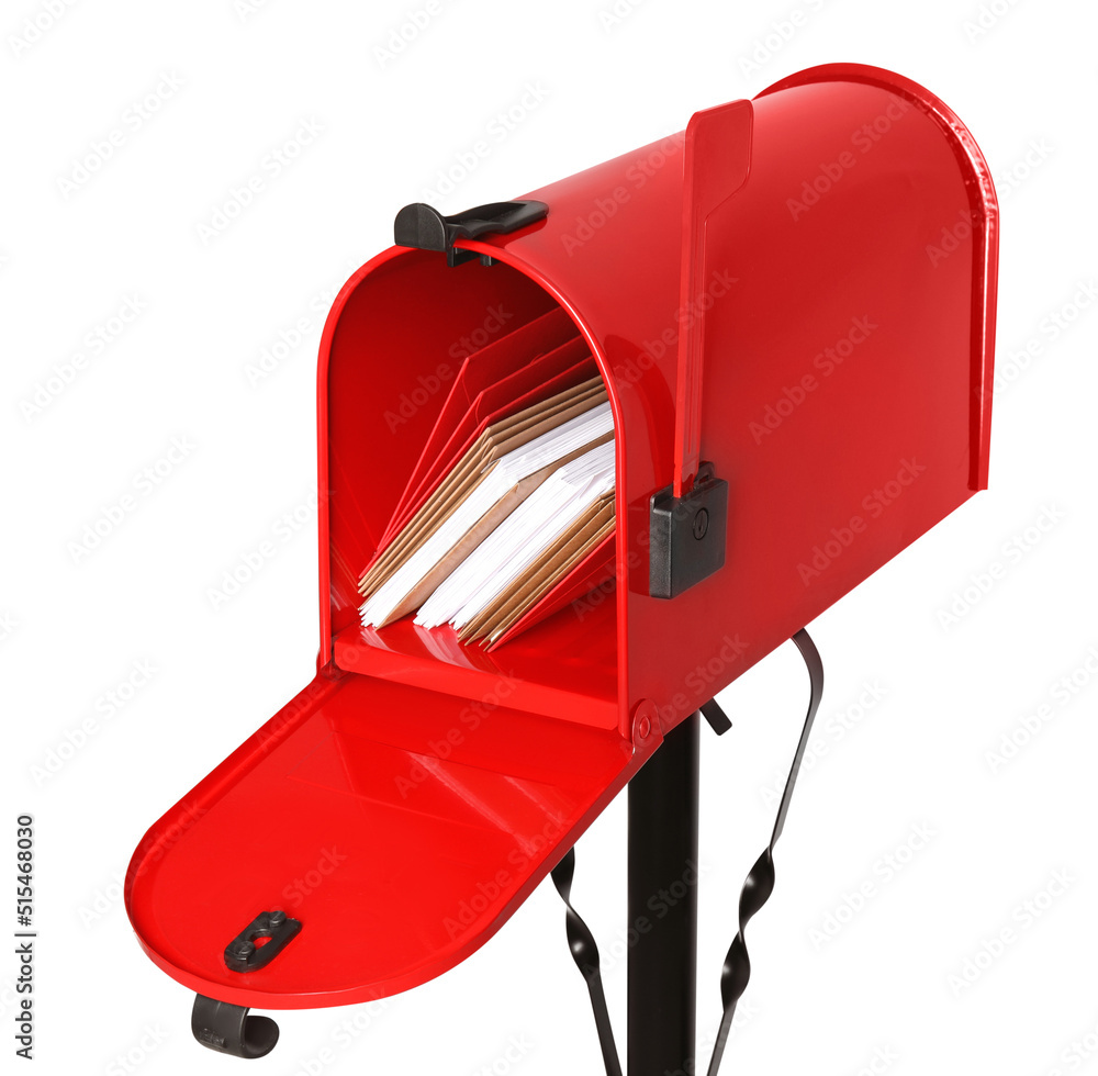 Red letter box with envelopes isolated on white Red letter box with envelopes isolated on white