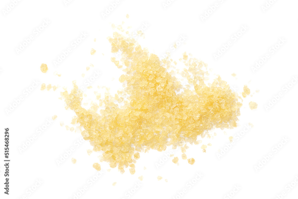 Gelatin, yellow powder isolated on white background, top view. Dry powder gelatin for preparing jelly, top view. Dry yellow gelatin powder isolated on white background, top view. Pile of gelatin. Gelatin, yellow powder isolated on white background, top view. Dry powder gelatin for preparing jelly, top view. Dry yellow gelatin powder isolated on white background, top view. Pile of gelatin.