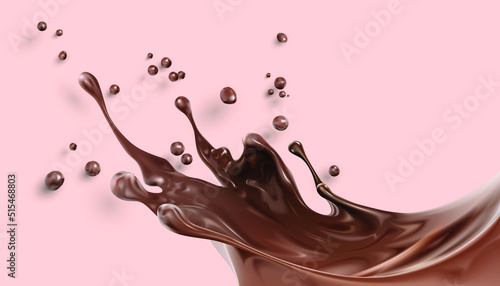 Melted chocolate with splashes. Vector illustration of liquid chocolate splash with drops. Sketch for creativity.