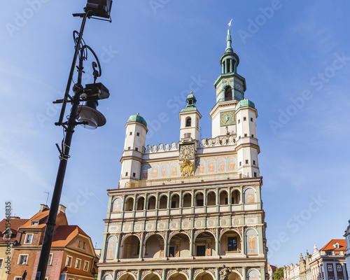 Poznan Town Hall with clock on Old Market square
