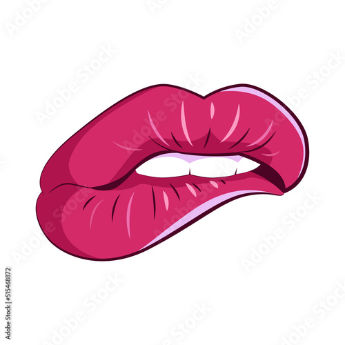 Women lips in a modern style. Isolated on white background illustrations of a female mouth. Erotic puffy lips stickers.
