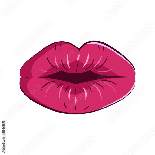 Women lips in a modern style. Isolated on white background illustrations of a female mouth. Erotic puffy lips stickers.
