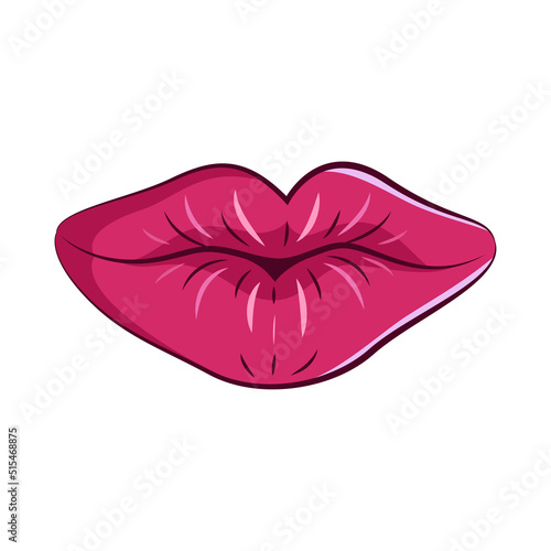Women lips in a modern style. Isolated on white background illustrations of a female mouth. Erotic puffy lips stickers.
