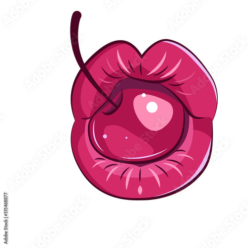 Women lips in a modern style. Isolated on white background illustrations of a female mouth. Erotic puffy lips stickers.
