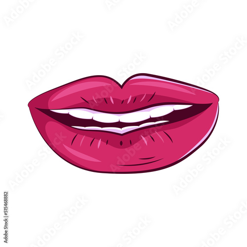 Women lips in a modern style. Isolated on white background illustrations of a female mouth. Erotic puffy lips stickers.
