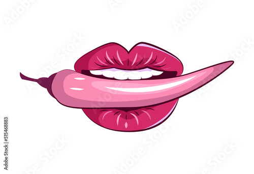 Women lips in a modern style. Isolated on white background illustrations of a female mouth. Erotic puffy lips stickers.
